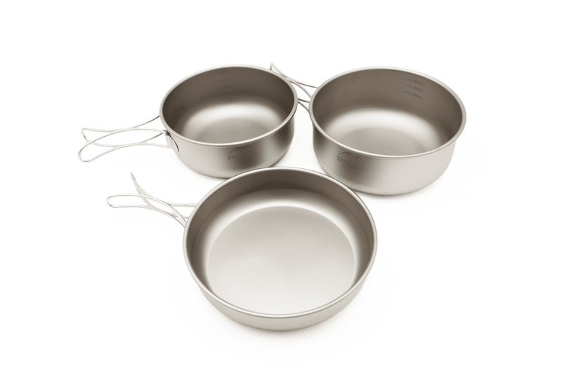 3 Piece Titanium Cookset Stove Frying Pan Lightweight Camping Hiking Climbing Cookware 
